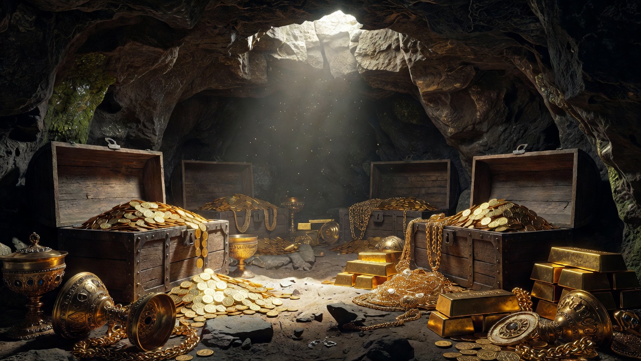 Hidden underground vault holding ancient gold